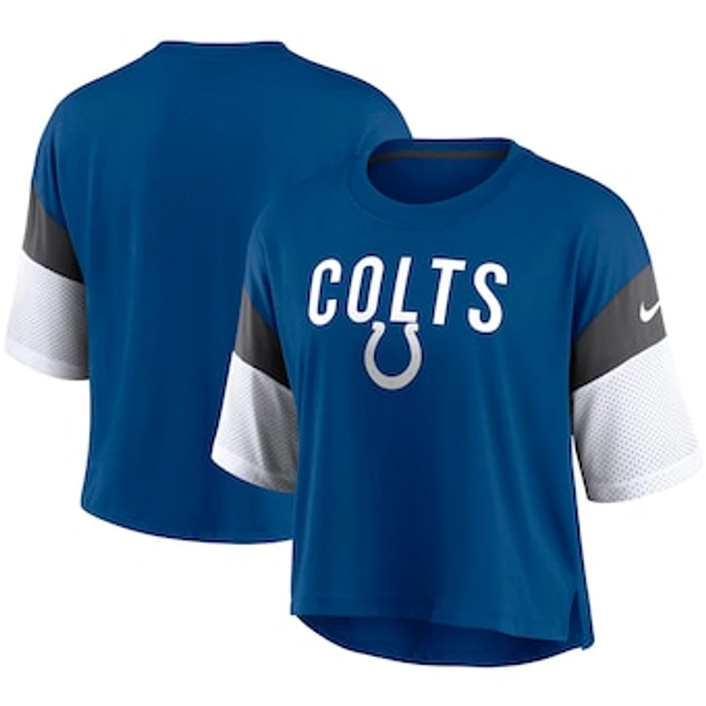 Women's Nike Blue/White Indianapolis Colts Nickname Tri-Blend Performance Crop Top