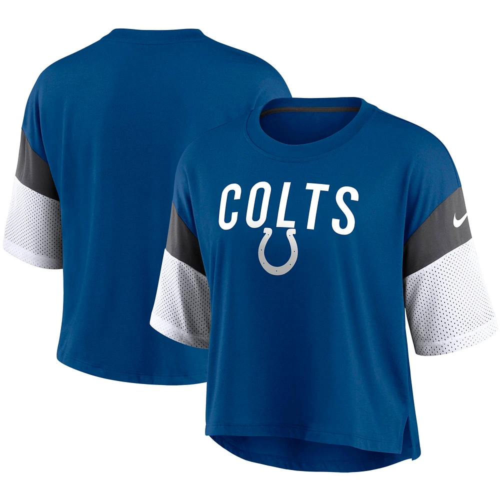 Women's Nike Blue/White Indianapolis Colts Nickname Tri-Blend Performance Crop Top