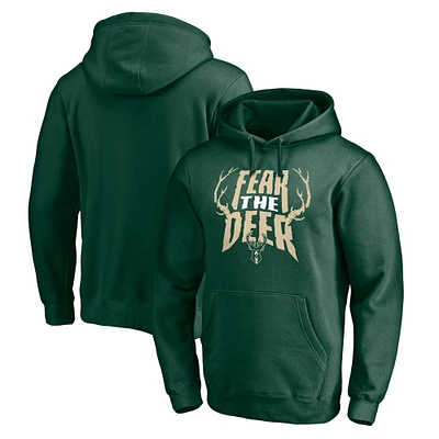 Men's Fanatics Hunter Green Milwaukee Bucks Post Up Hometown Collection Fitted Pullover Hoodie