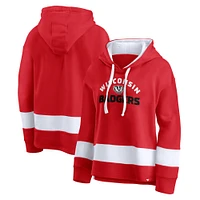 Women's Fanatics Heather Red Wisconsin Badgers Block Party Arched Pullover Hoodie