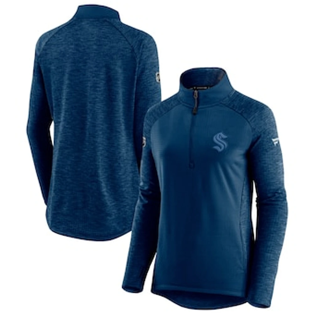 Women's Navy/Heathered Navy Seattle Kraken Authentic Pro Travel & Training Raglan Quarter-Zip Jacket