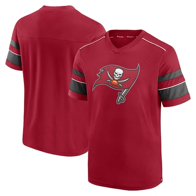 Men's Fanatics Red Tampa Bay Buccaneers Textured Hashmark V-Neck T-Shirt