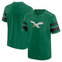 Men's Fanatics Kelly Green Philadelphia Eagles Textured Throwback Hashmark V-Neck T-Shirt