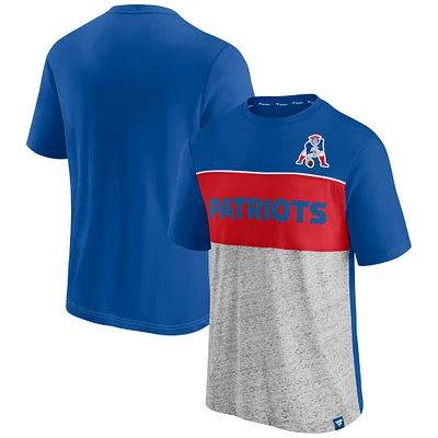Men's Fanatics Royal/Heathered Gray New England Patriots Throwback Colorblock T-Shirt