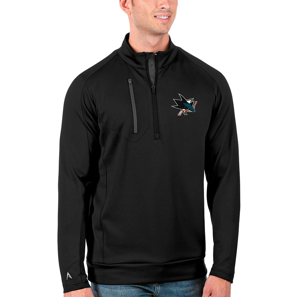 Men's Antigua Black/Charcoal San Jose Sharks Generation Quarter-Zip Pullover Jacket