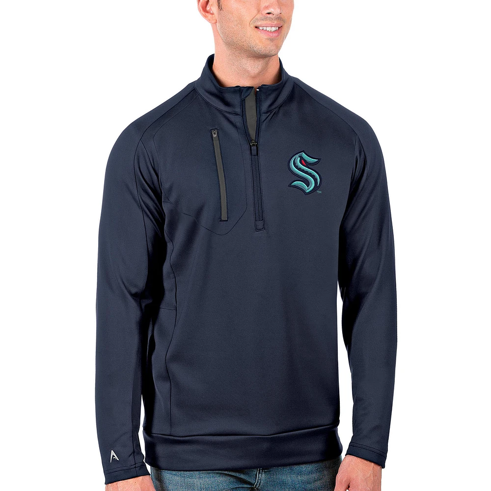 Men's Antigua Navy/Charcoal Seattle Kraken Generation Quarter-Zip Pullover Jacket