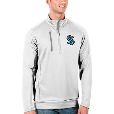 Men's Antigua White/Silver Seattle Kraken Generation Quarter-Zip Pullover Jacket