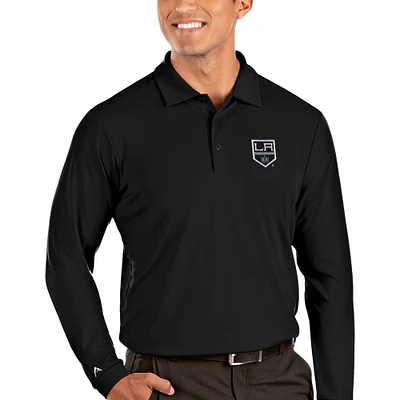 Men's Antigua Black Los Angeles Kings Tribute Long Sleeve Polo