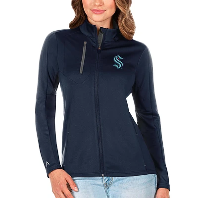 Women's Antigua Navy/Charcoal Seattle Kraken Generation Full-Zip Pullover Jacket
