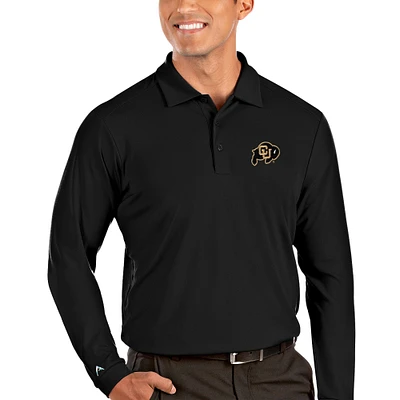 Men's Antigua Black Colorado Buffaloes Tribute Long Sleeve Polo