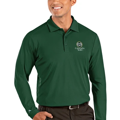 Men's Antigua Green Colorado State Rams Tribute Long Sleeve Polo