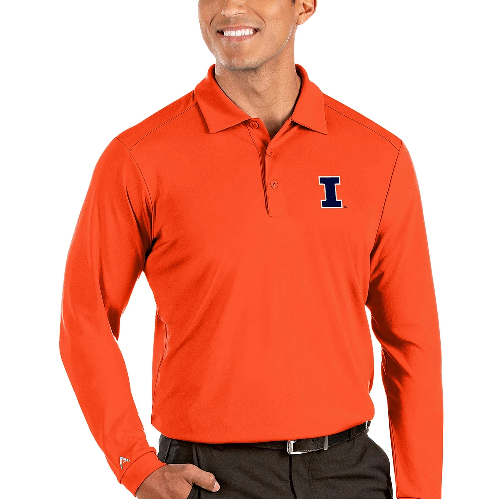 Men's Antigua Orange Illinois Fighting Illini Tribute Long Sleeve Polo