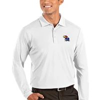 Men's Antigua White Kansas Jayhawks Tribute Long Sleeve Polo