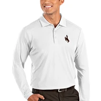 Men's Antigua White Wyoming Cowboys Tribute Long Sleeve Polo