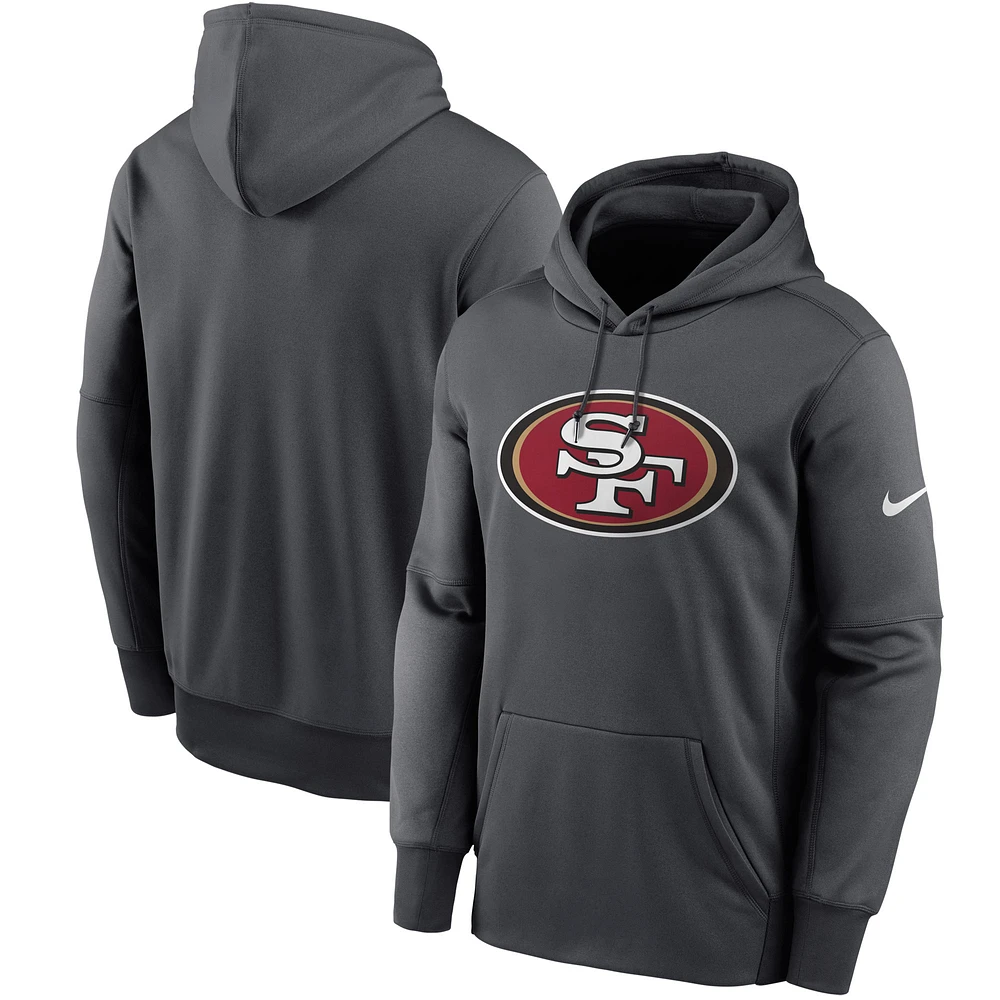 Men's Nike Heathered Charcoal San Francisco 49ers Primary Logo Therma Pullover Hoodie