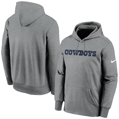 Men's Nike Heather Charcoal Dallas Cowboys Wordmark Performance Pullover Hoodie