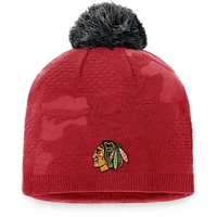 Women's Red/Black Chicago Blackhawks Authentic Pro Team Locker Room Beanie with Pom