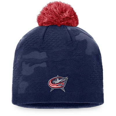 Women's Navy/Red Columbus Blue Jackets Authentic Pro Team Locker Room Beanie with Pom