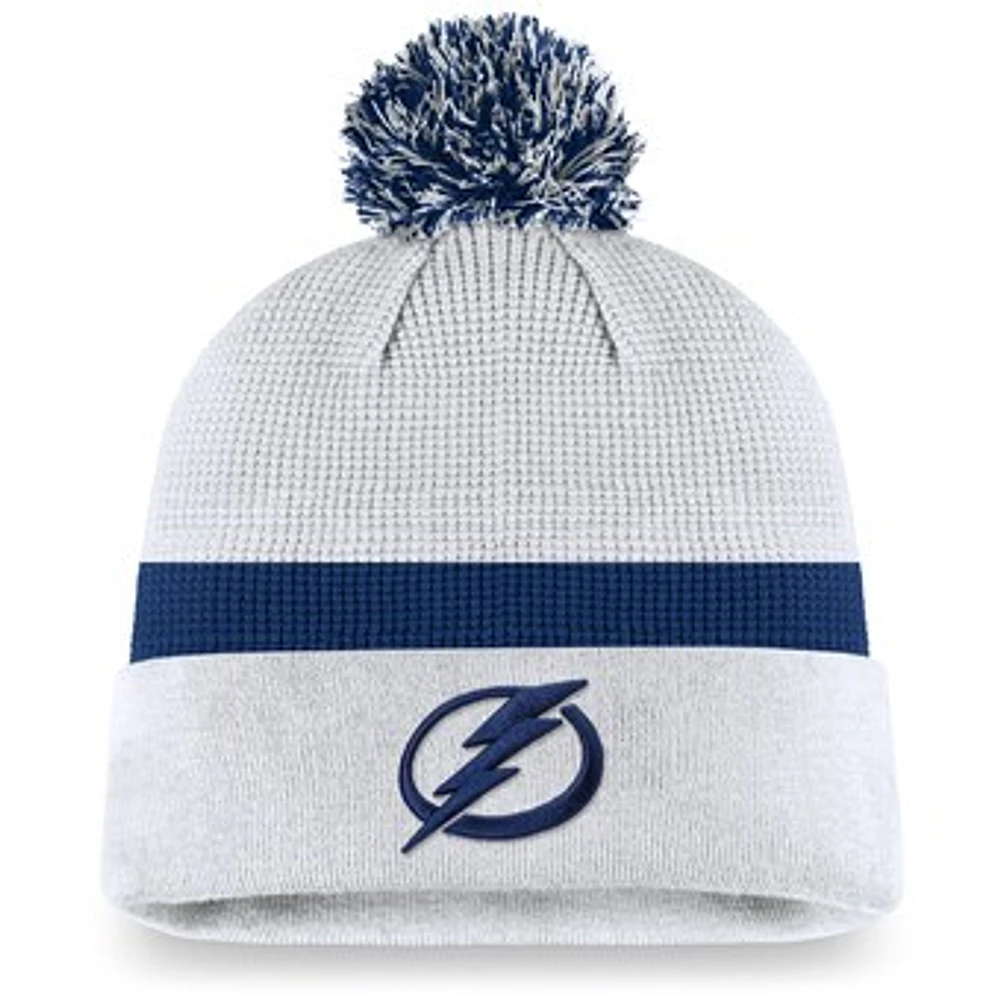 Men's Fanatics White/Blue Tampa Bay Lightning Authentic Pro Draft Cuffed Knit Hat with Pom