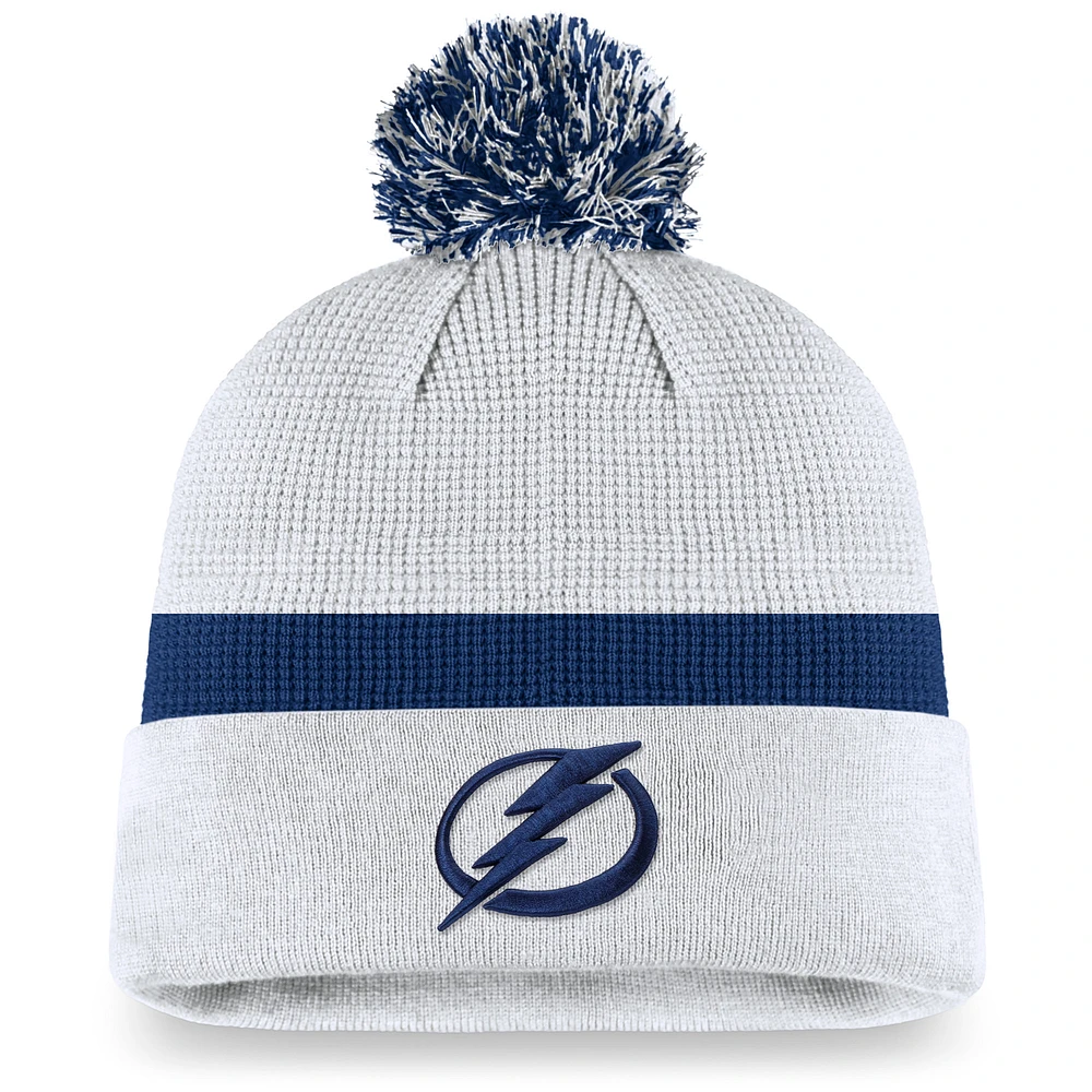 Men's Fanatics White/Blue Tampa Bay Lightning Authentic Pro Draft Cuffed Knit Hat with Pom