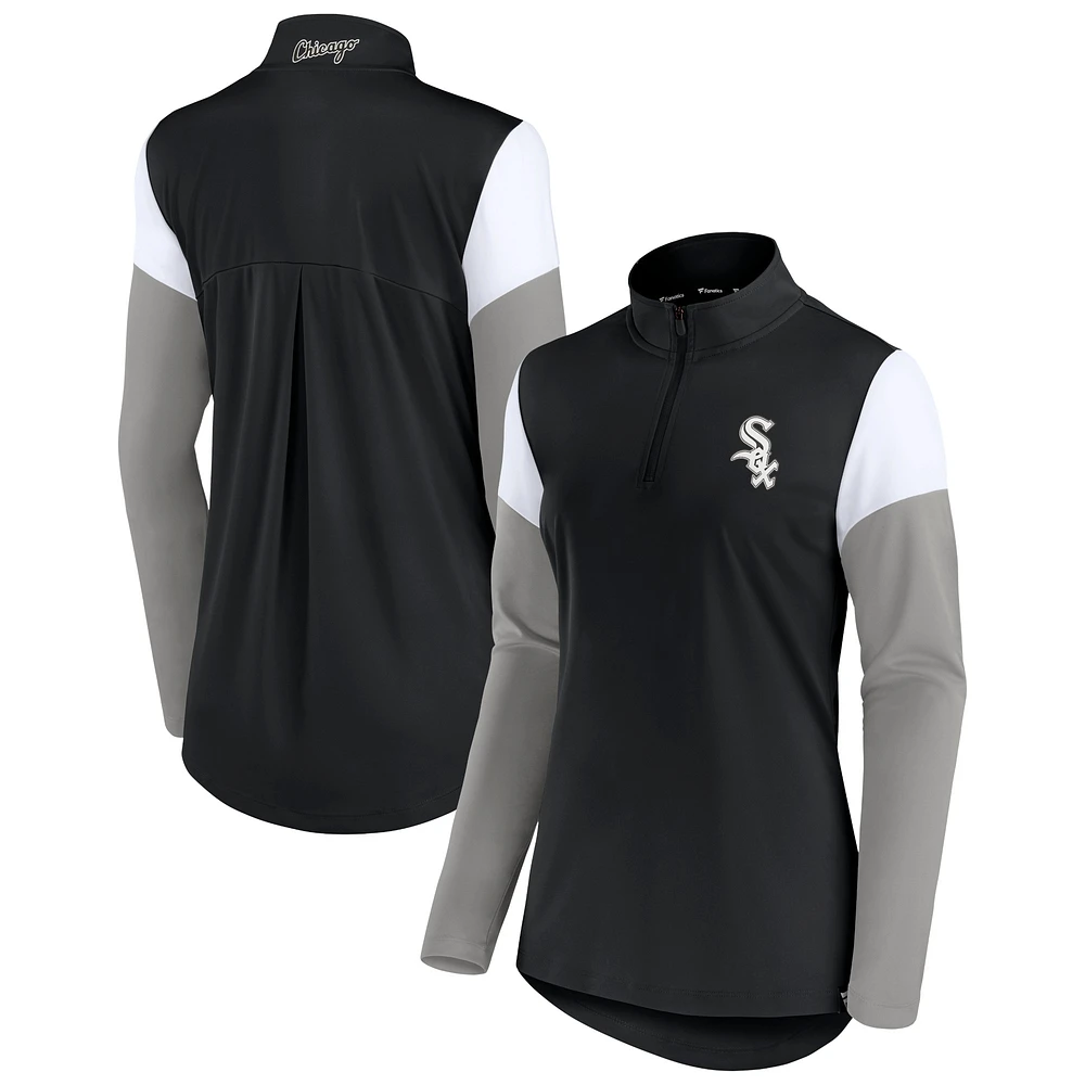 Women's Black/Gray Chicago White Sox Authentic Fleece Quarter-Zip Jacket