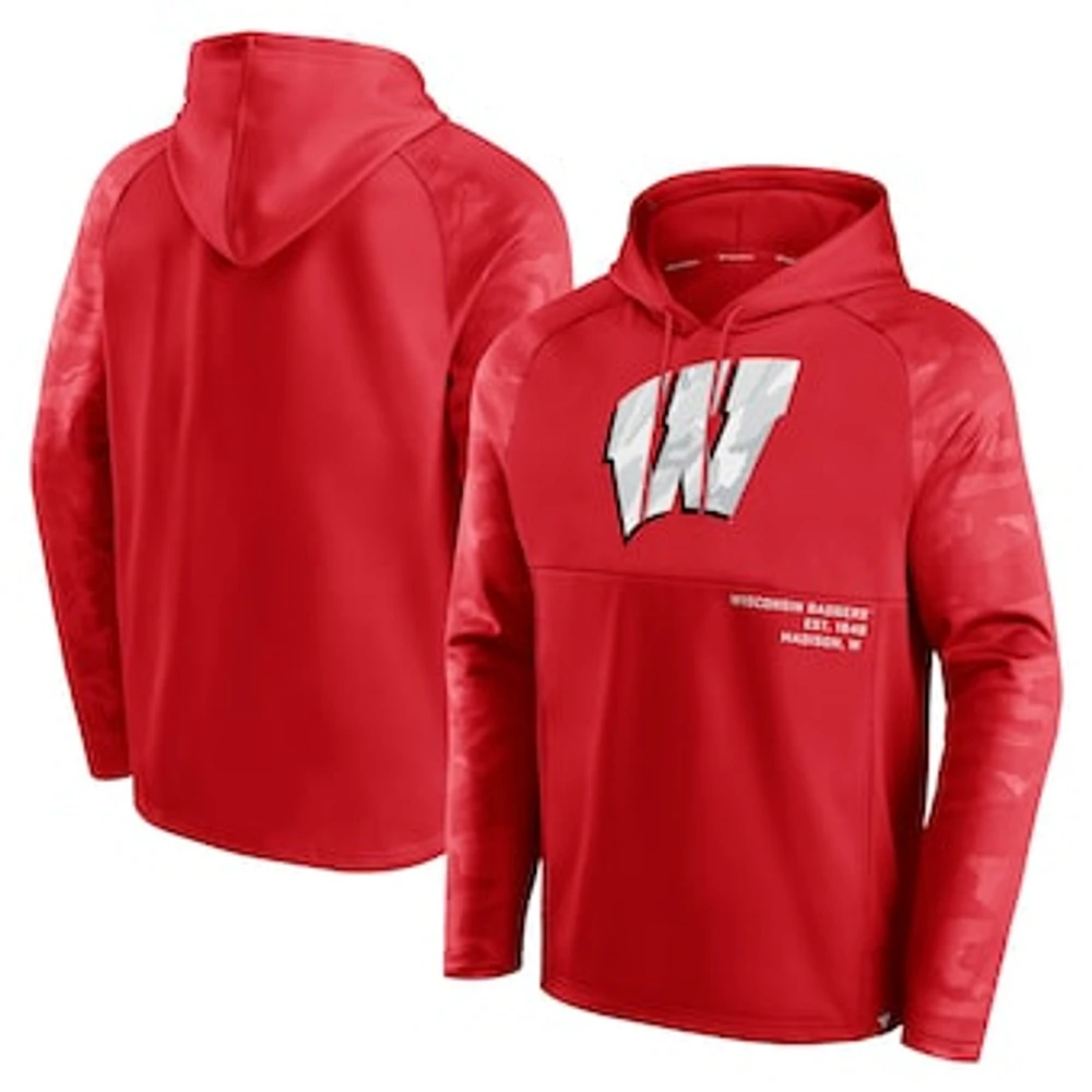 Men's Fanatics Red Wisconsin Badgers Defender Raglan Pullover Hoodie