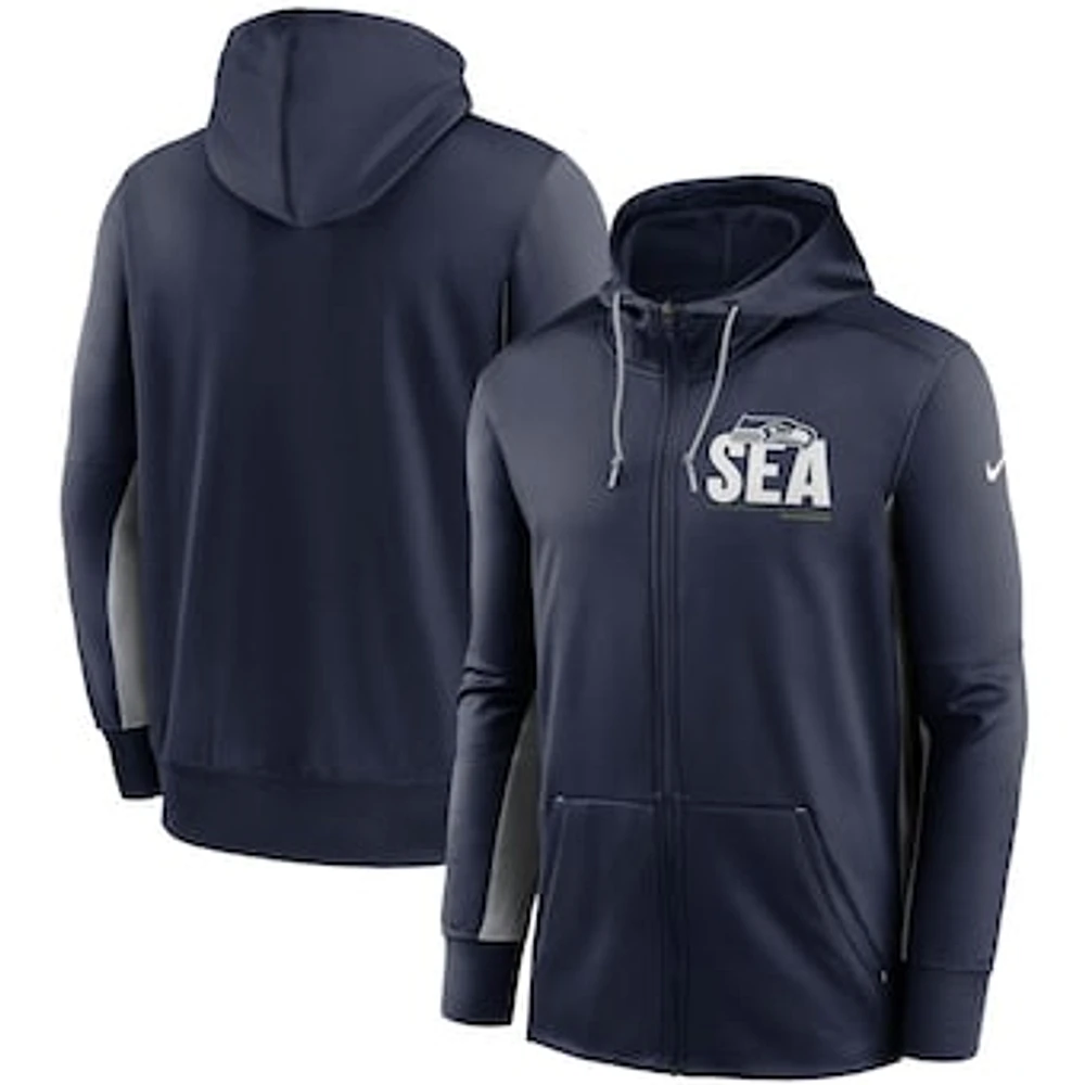 Men's Nike College Navy/Gray Seattle Seahawks Mascot Performance - Full-Zip Hoodie