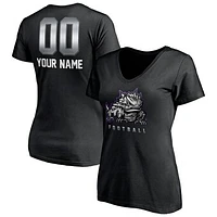 Women's Black TCU Horned Frogs Personalized Any Name & Number Midnight Mascot V-Neck T-Shirt
