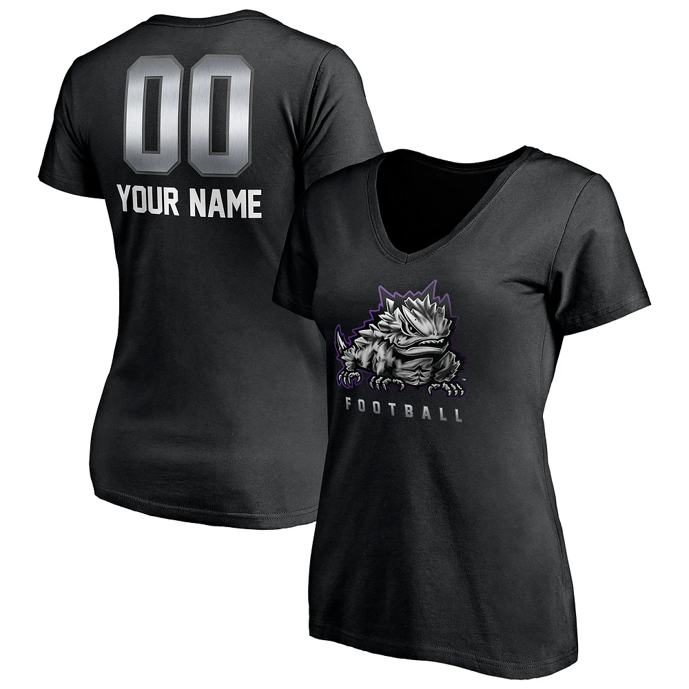 Women's Black TCU Horned Frogs Personalized Any Name & Number Midnight Mascot V-Neck T-Shirt