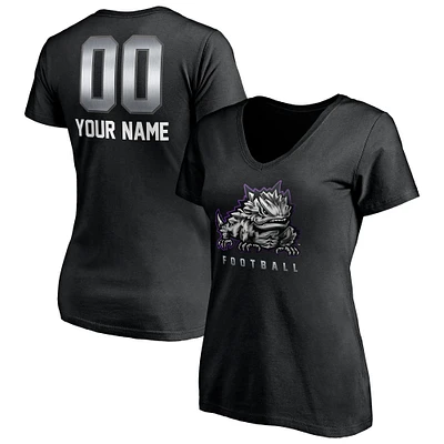 Women's Black TCU Horned Frogs Personalized Any Name & Number Midnight Mascot V-Neck T-Shirt