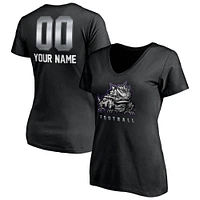 Women's Black TCU Horned Frogs Personalized Any Name & Number Midnight Mascot V-Neck T-Shirt