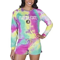 Women's Concepts Sport Florida State Seminoles Velodrome Tie-Dye Long Sleeve Top & Shorts Set