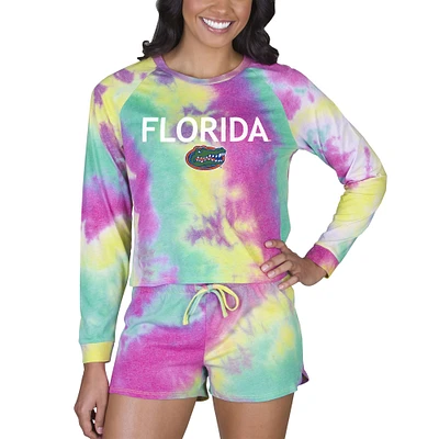 Women's Concepts Sport Florida Gators Velodrome Tie-Dye Long Sleeve Top & Shorts Set
