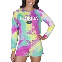 Women's Concepts Sport Florida Gators Velodrome Tie-Dye Long Sleeve Top & Shorts Set