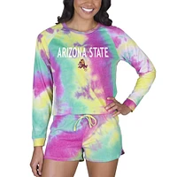 Women's Concepts Sport Arizona State Sun Devils Velodrome Tie-Dye Long Sleeve Top & Shorts Set