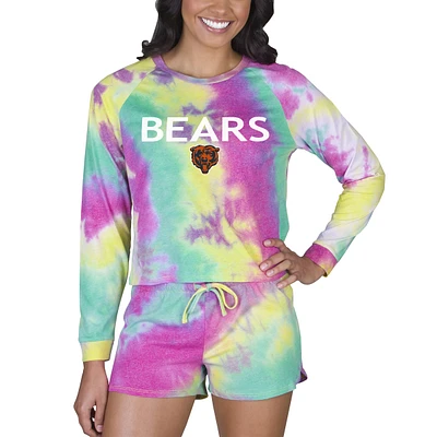 Women's Concepts Sport Chicago Bears Velodrome Tie-Dye Long Sleeve Top & Shorts Set