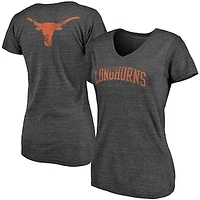 Women's Fanatics Charcoal Texas Longhorns Slab Serif Space Dye Tri-Blend V-Neck T-Shirt