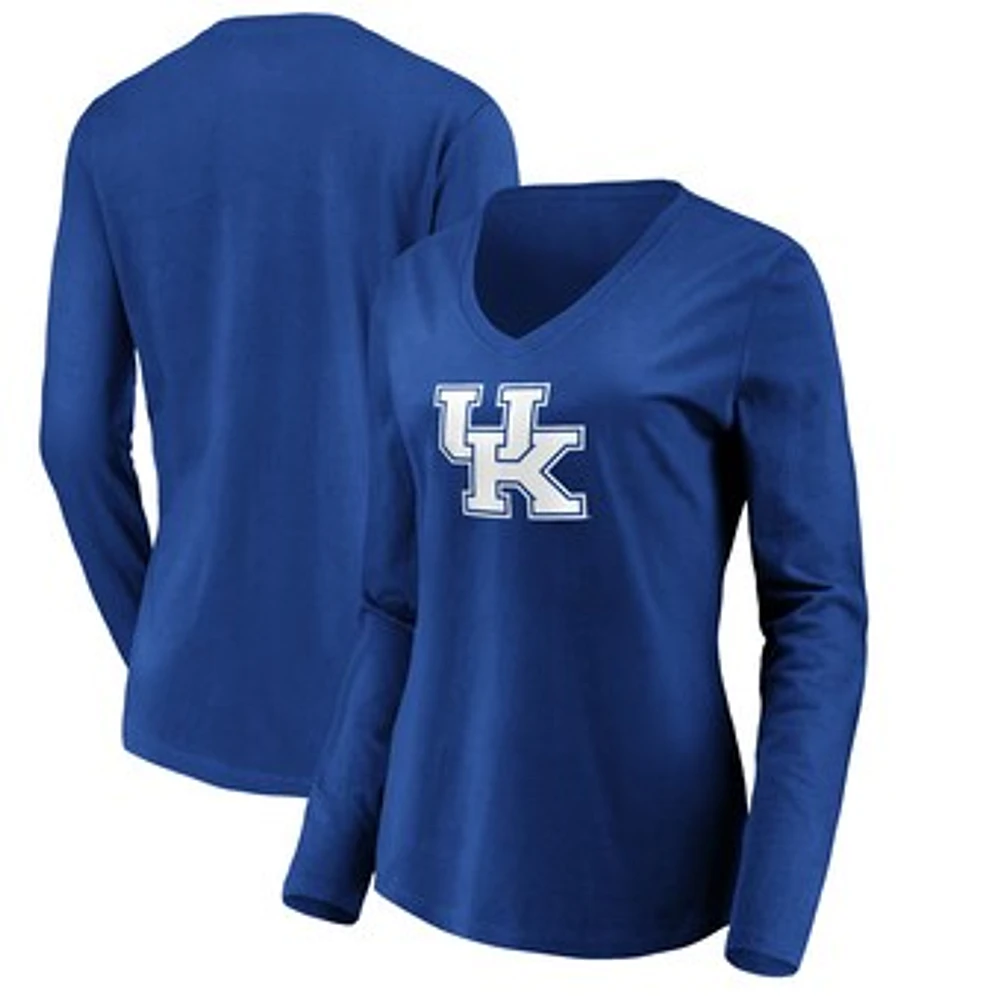 Women's Fanatics Royal Kentucky Wildcats Primary Logo Long Sleeve V-Neck T-Shirt