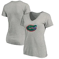 Women's Fanatics Heathered Gray Florida Gators Primary Logo V-Neck T-Shirt