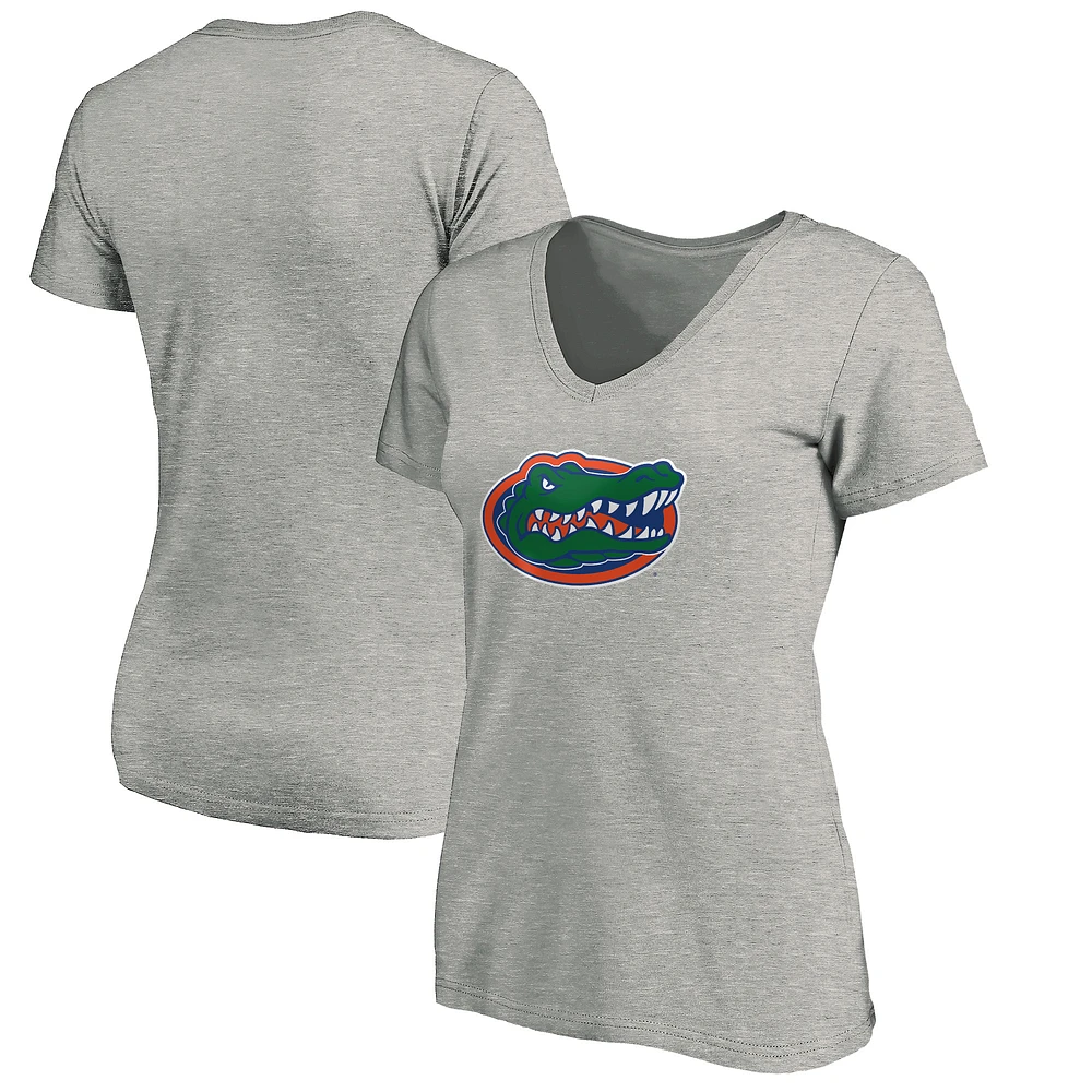 Women's Fanatics Heathered Gray Florida Gators Primary Logo V-Neck T-Shirt