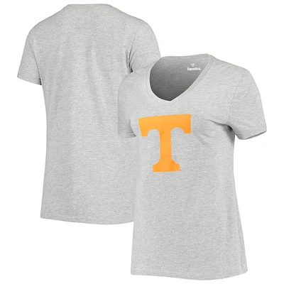 Women's Fanatics Heathered Gray Tennessee Volunteers Primary Logo V-Neck T-Shirt