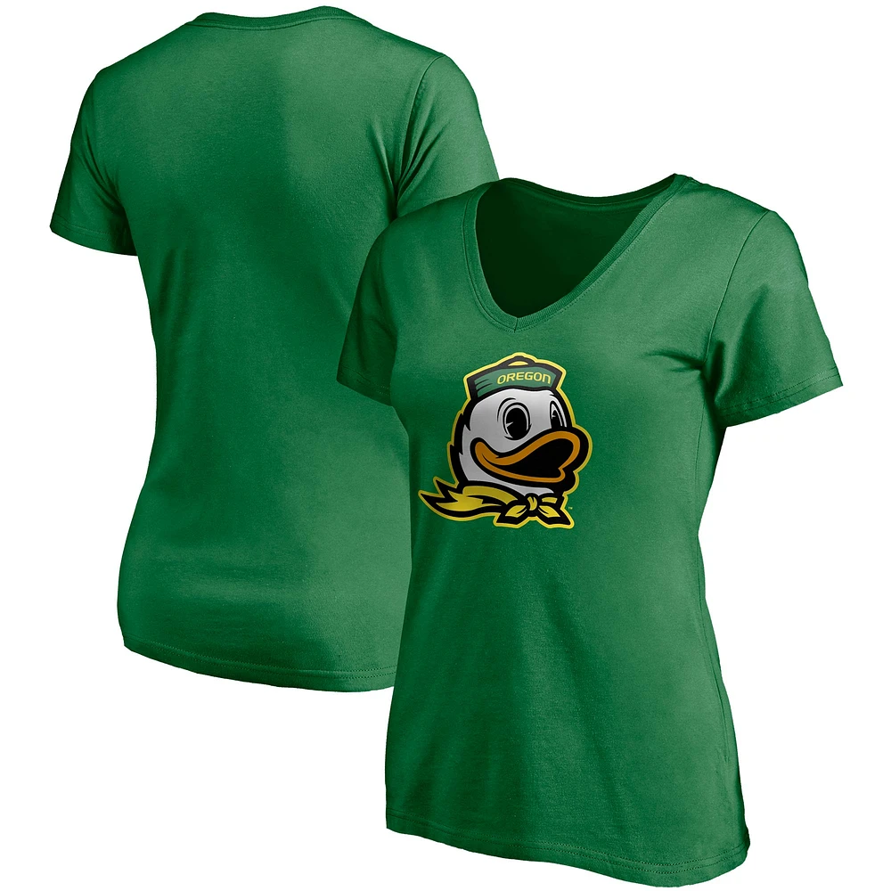 Women's Fanatics Green Oregon Ducks Primary Logo V-Neck T-Shirt