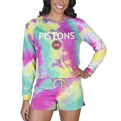 Women's Concepts Sport Detroit Pistons Velodrome Tie-Dye Long Sleeve Top & Shorts Set