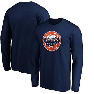 Men's Navy Houston Astros Cooperstown Collection Huntington Logo Long Sleeve T-Shirt