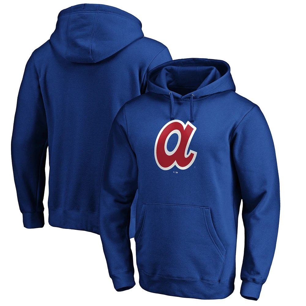 Men's Royal Atlanta Braves Cooperstown Collection Huntington Logo Fitted Pullover Hoodie