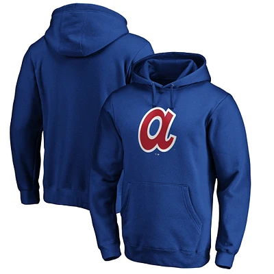 Men's Royal Atlanta Braves Cooperstown Collection Huntington Logo Fitted Pullover Hoodie
