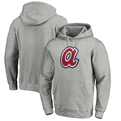 Men's Heather Gray Atlanta Braves Cooperstown Collection Huntington Logo Fitted Pullover Hoodie