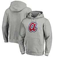 Men's Heather Gray Atlanta Braves Cooperstown Collection Huntington Logo Fitted Pullover Hoodie