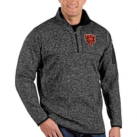 Men's Antigua Heather Black Chicago Bears Big & Tall Bear Head Fortune Quarter-Zip Pullover Jacket