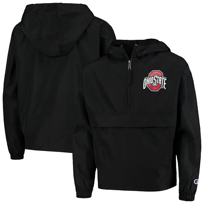 Youth Champion Black Ohio State Buckeyes Pack & Go Quarter-Zip Windbreaker Jacket